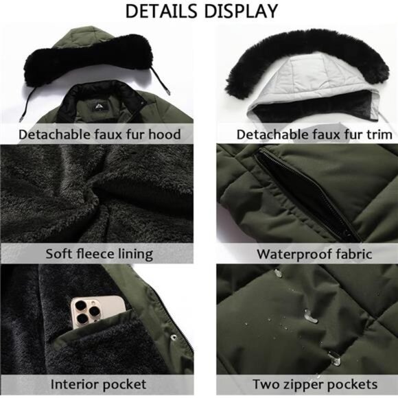 Women's Winter Puffer Coat Jacket Waterproof Green - Picture 5 of 6